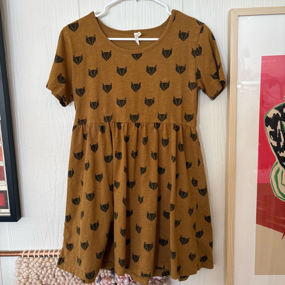 Rylee + Cru Brown Short Sleeve Dress with Black Fox Print women’s small